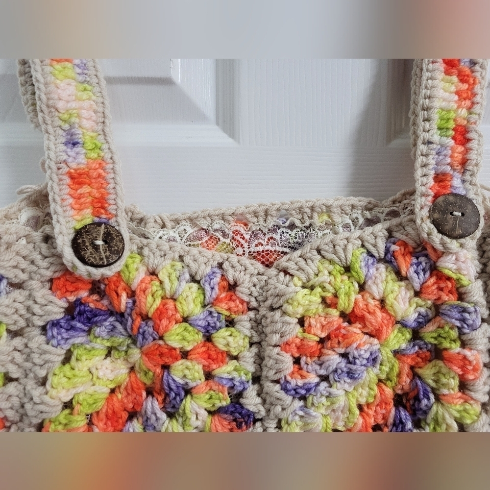 Womens Handmade Colorful Crochet Granny Square Crop Top Size Estimated To Be Med - Picture 5 of 5